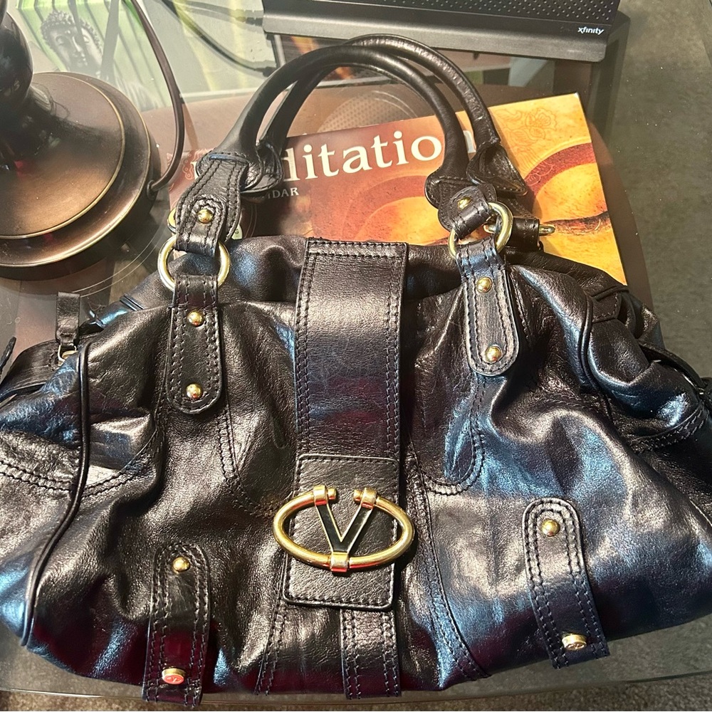 Valentino Garavani Black Satchel with Gold Accents